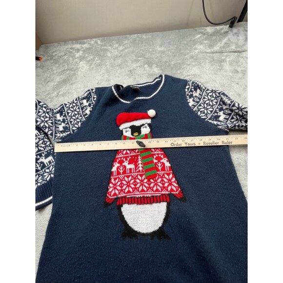 Christmas Penguin Sweater Womens XL Blue Fair Isle Knit New Directions Cozy Y2K - Picture 4 of 9